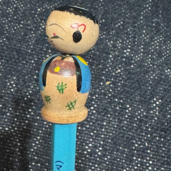 Omega Pencil with Kokeshi Topper, Japanese Folk Art, Vintage Circa 1950s - Picture 9 of 16